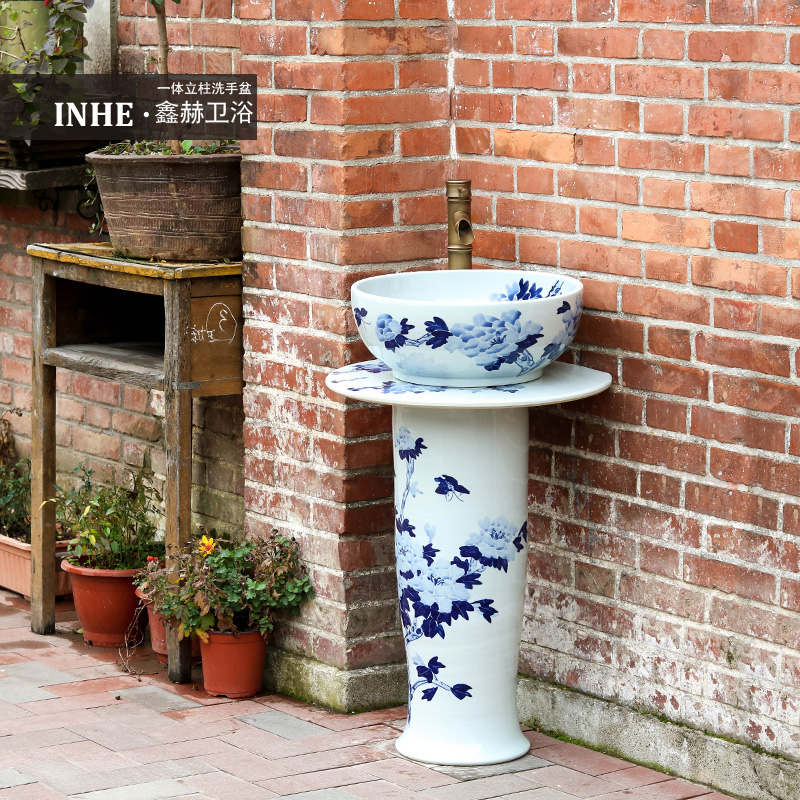 Vertical lavabo ceramic column household toilet basin is suing one landing the pool that wash a face of blue and white porcelain basin