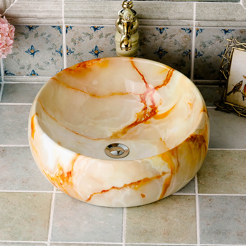 On the sink circular imitation marble ceramic European art contracted household sanitary toilet wash basin