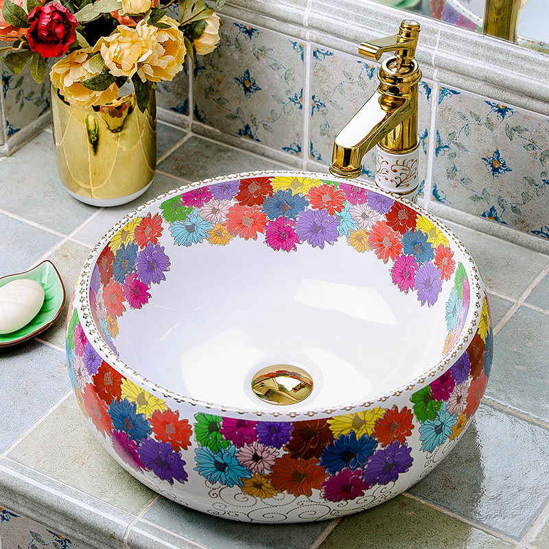 Basin of wash one on round ceramic household European art creative wei yu the bathroom toilet Basin washing a face plate