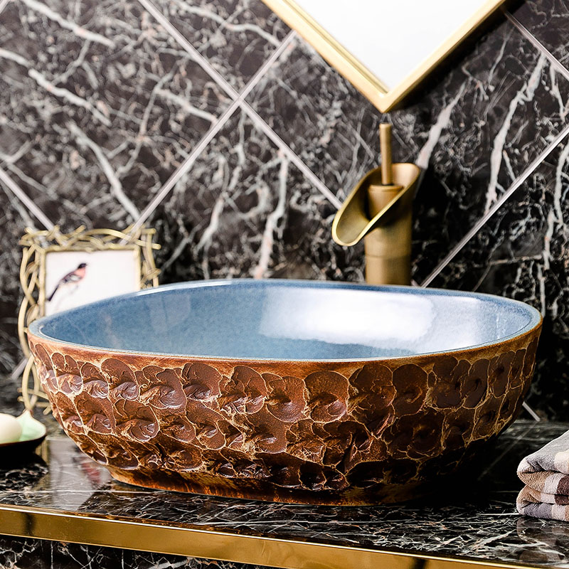 Ceramic lavabo stage basin oval antique Chinese style art creative industry wind toilet lavatory basin