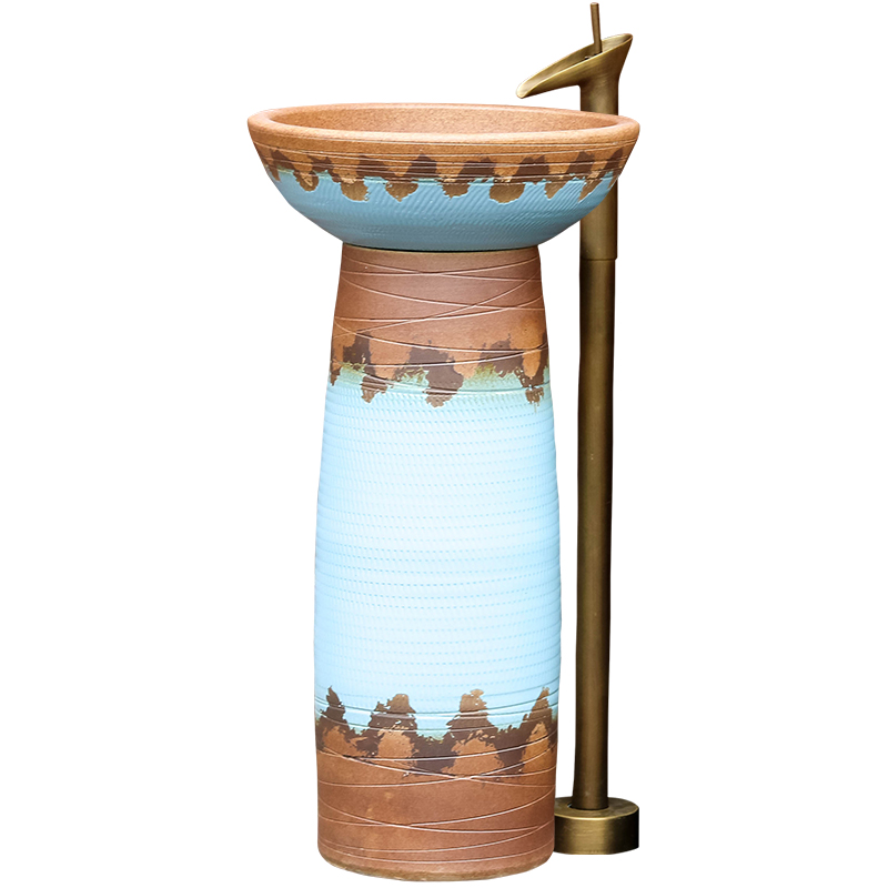 Vertical pillar lavabo ceramics landing stage basin integrated art of small family toilet commode ChiZhu basin
