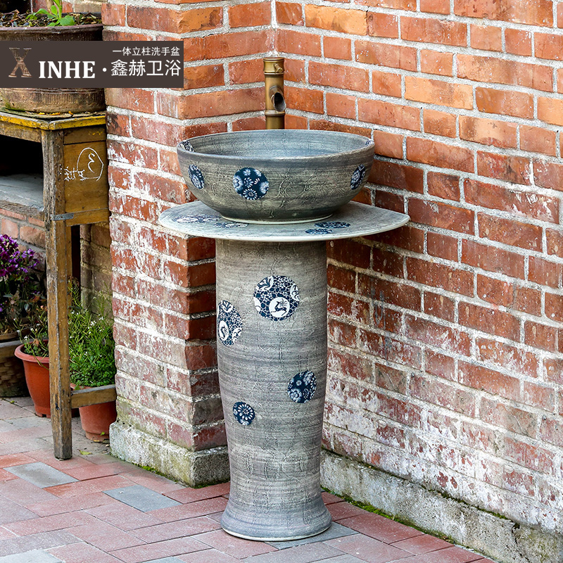 The sink ceramic basin bathroom balcony column column hand - made one floor column pool art for wash basin