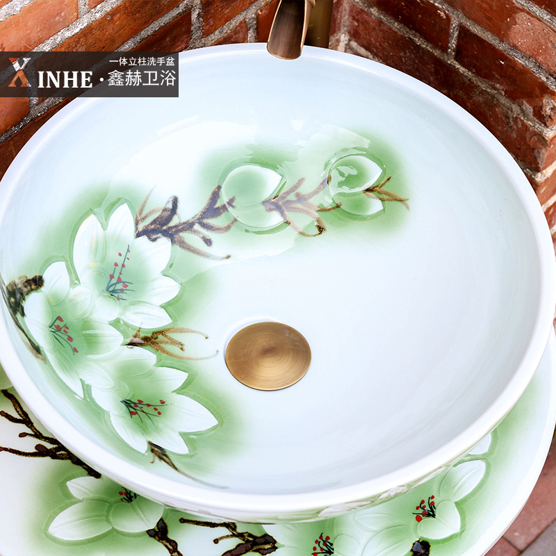 Lavabo jingdezhen ceramic column hand - made blue glaze art one floor column vertical basin washing a face basin