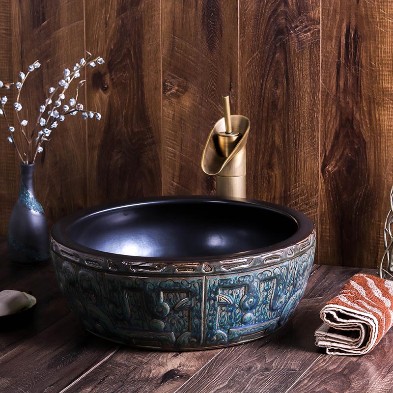 Jingdezhen ceramic circular Chinese character art hotel toilet lavabo bronze plate washing a face basin basin that wash a face