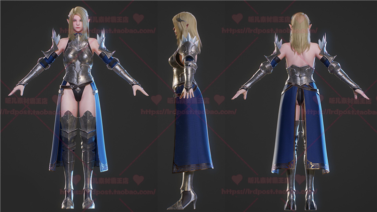 3dmax影视精武女骑士3D模型次世代maya