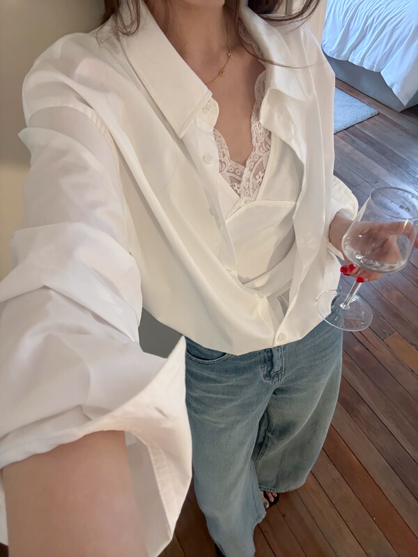 Tongcici·Lace Splicing Fake Two-Piece Long-Sleeved Shirt 2026 Spring and Summer New Casual Versatile Top for Women