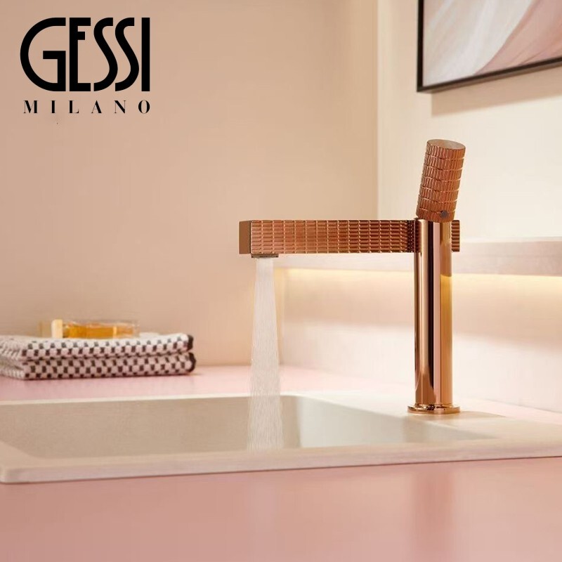 Italian Jiesi All-Copper Faucet for Bathroom Washbasin, European-Style Simple Hot and Cold Water Faucet, Gold Color