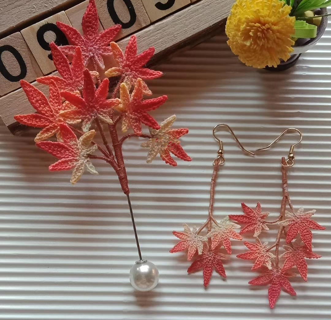 New maple leaf crochet illustration leaf drawings Wool knitting manual diy tutorial best selling