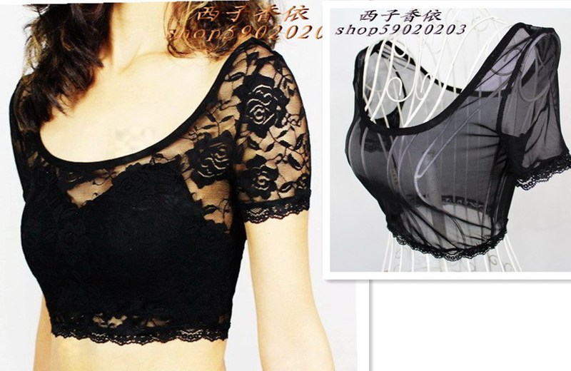 Half-Neck Short-Sleeve Base Shirt, Axiang Women's Half-Sleeve Low-Cut U-Neck Hollow Transparent Lace Shirt, Mesh Base Shirt