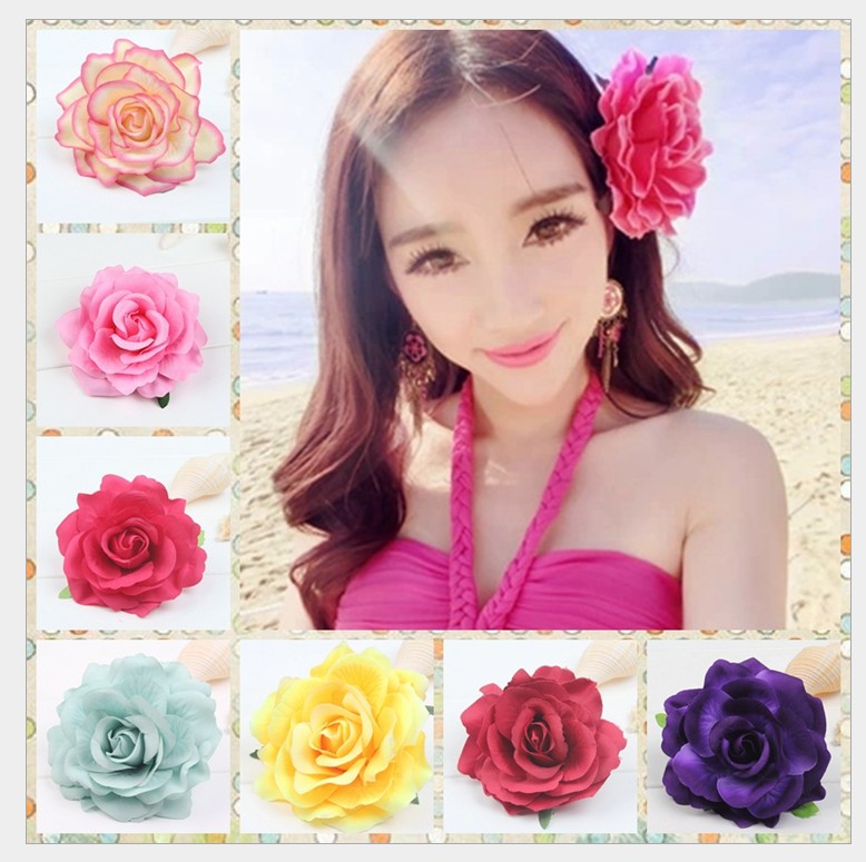 Bohemian imitation rose flower head lace clip beach flower hair card dance troupe headdress pin hair clip corsage