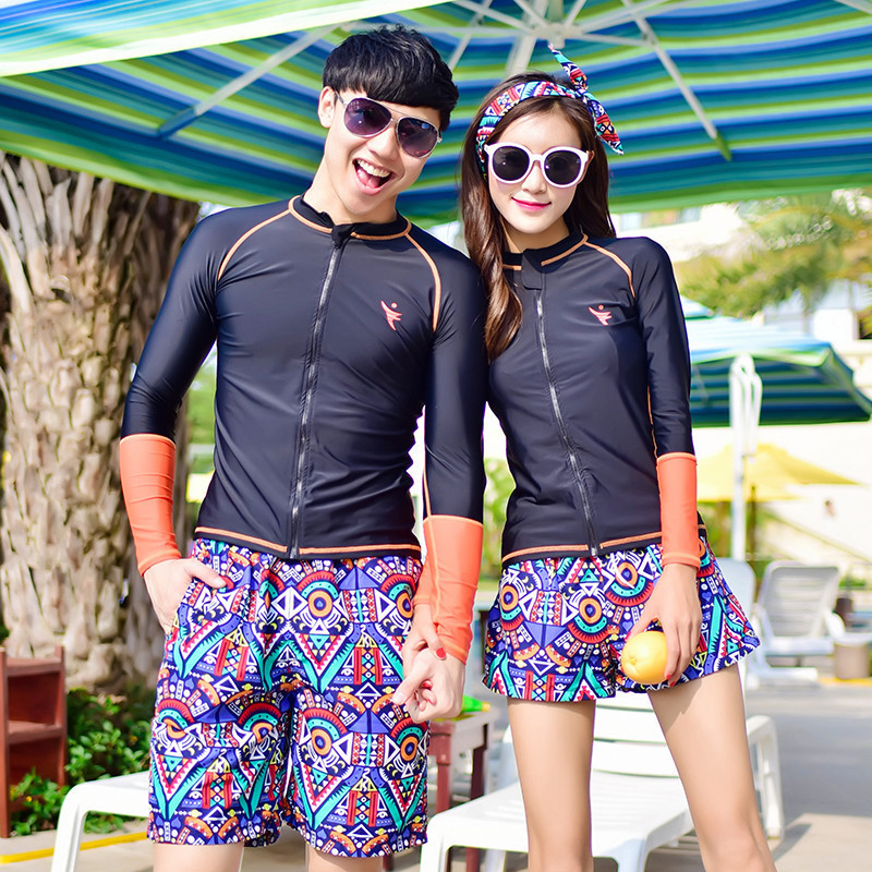 Korean version lovers snorkeling jellyfish beach sunscreen clothing for men and women outdoor sports surf water skis blue lady