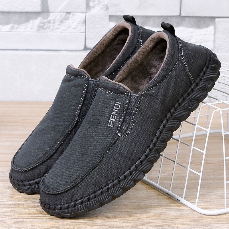 Old Beijing cloth shoes men's second cotton thin velvet soft bottom non-slip beef tendon bottom lazy one pedal middle-aged and elderly dad casual shoes