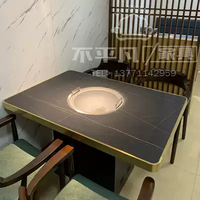 Ground pot chicken induction cooker hot pot table customized black marble high temperature resistant stainless steel bag gold edged iron pot stew stove