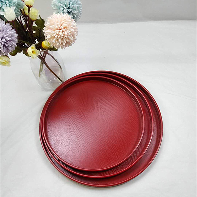 Lễ hội tròn màu đỏ gỗ rắn tấm trái cây khách sạn cung cấp sản phẩm gỗ Châu Âu đĩa gỗ tấm gỗ khay gỗ - Tấm khay trà gỗ hương