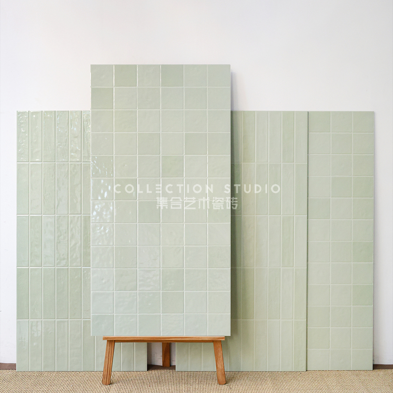 Retro Gradient Light Green French Plaid Tiles Hotel Bathroom Bathroom Kitchen Bar Background All-Ceramic Wall Tiles