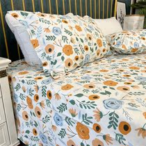 Small flower bud quality thickened full cotton old coarse cloth sheet field Garden Wind Pure Cotton Twill Dormitory Girl Quilt Cover Three Sets