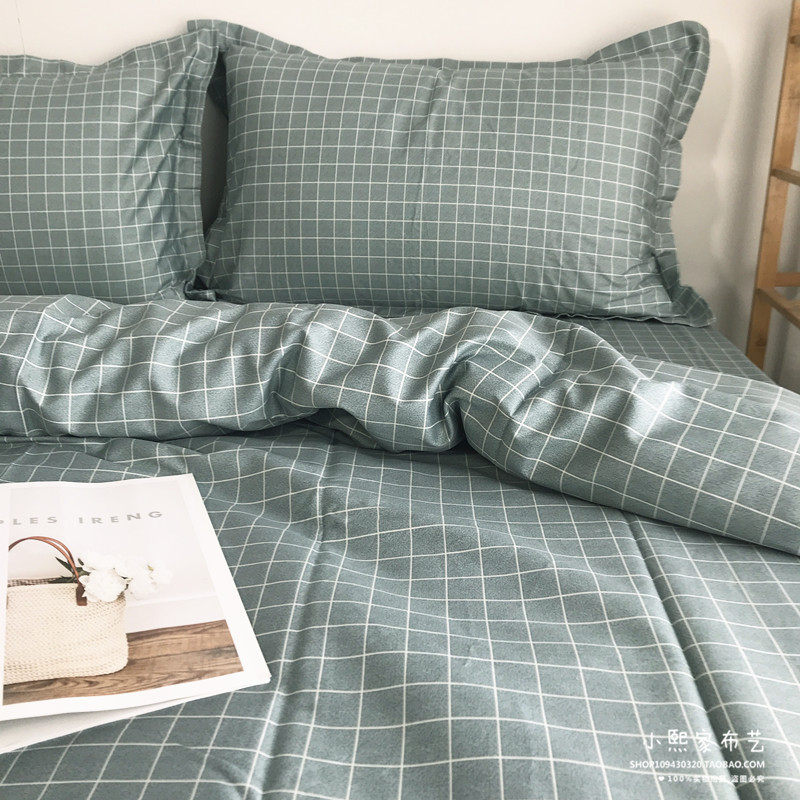 Plaid combed cotton encrypted bed sheet single-piece double quilt cover pure cotton four-piece student dormitory quilt cover soft