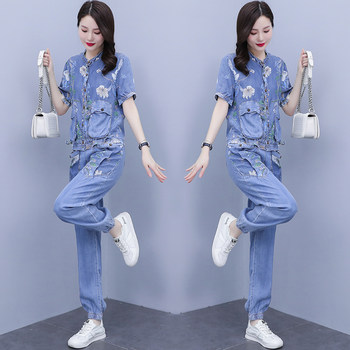 天丝牛仔套装女2025夏季新款休闲时尚洋气减龄显瘦网红炸街两件套
