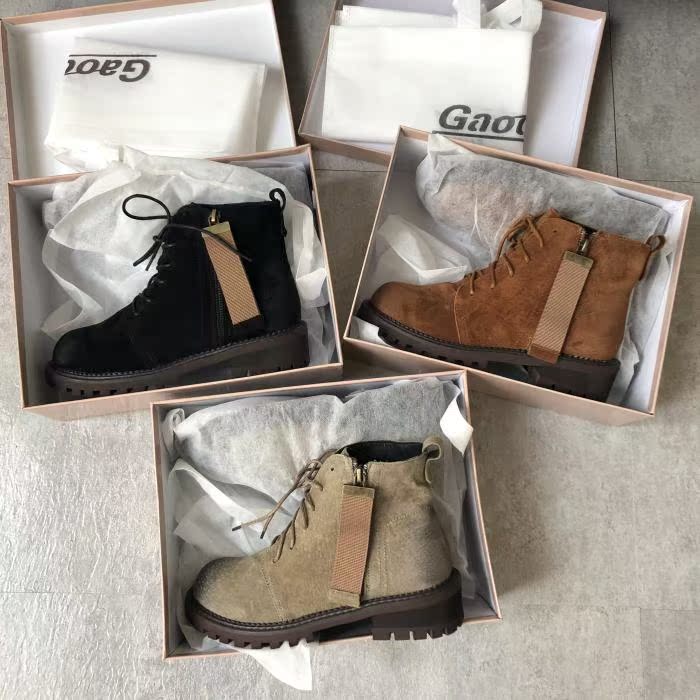 Cộng với da nhung Martin ủng tất cả dây da bằng da trong giày Bốt gân bò dưới chân Anh ngắn ở gót boot đen nữ