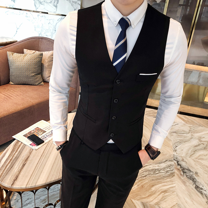 Anh em ăn mặc phù hợp với bộ vest vest ba mảnh nam mùa thu mỏng phù hợp với đám cưới quần áo sinh viên áo sơ mi nam
