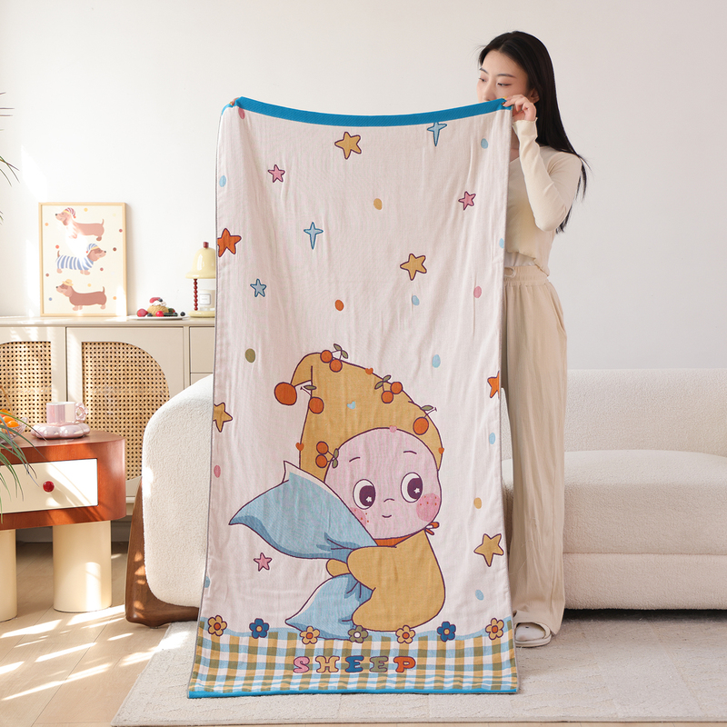 100% Pure Cotton Gauze Quick-Drying Bath Towel Cartoon Style Adult Bathroom Absorbent Skin-Friendly Household All-Cotton Bath Wrap Towel