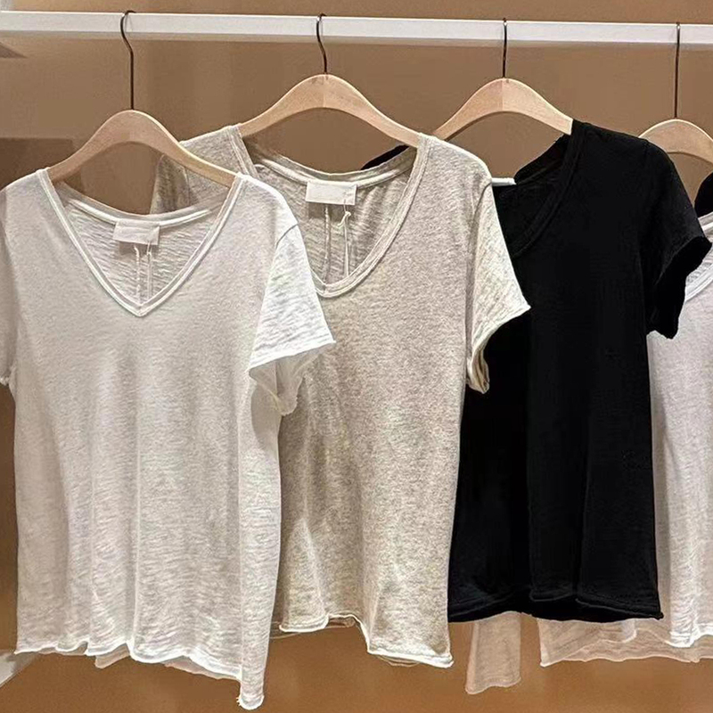 American Design Pure Cotton Short-Sleeved T-Shirt for Women Americ@N Vint@Ge Knitted Regular Shoulder 2026 New Summer Style