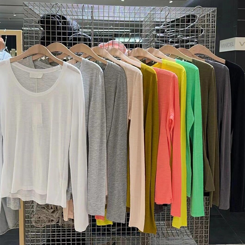 American Vint@Ge Jackson Series Ultra-Thin U-Neck Lazy Style Long-Sleeved T-Shirt Women's Base Layer Top
