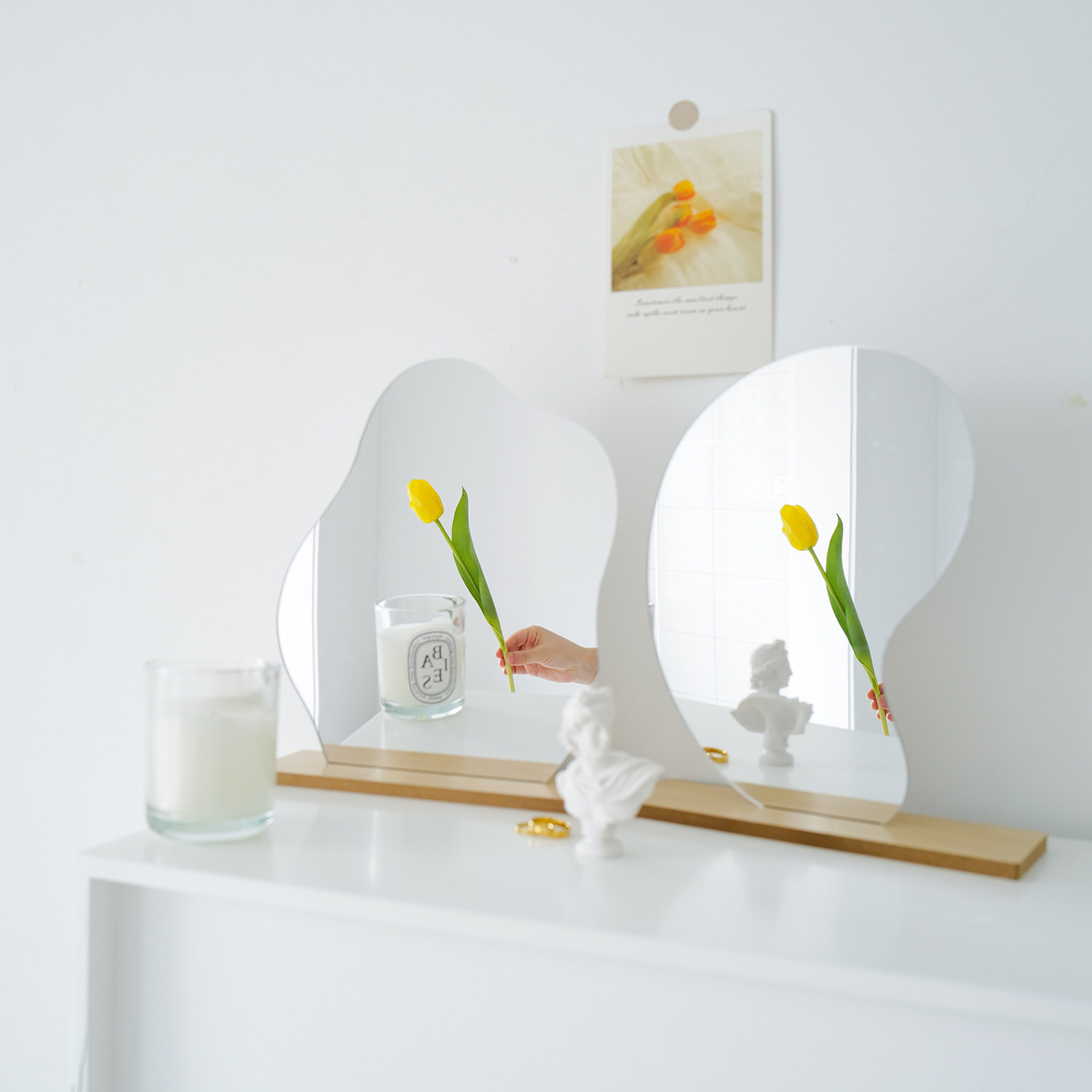 ins net red irregular mirror wooden base profiled mirror photo-prop photographic background cloth room decoration