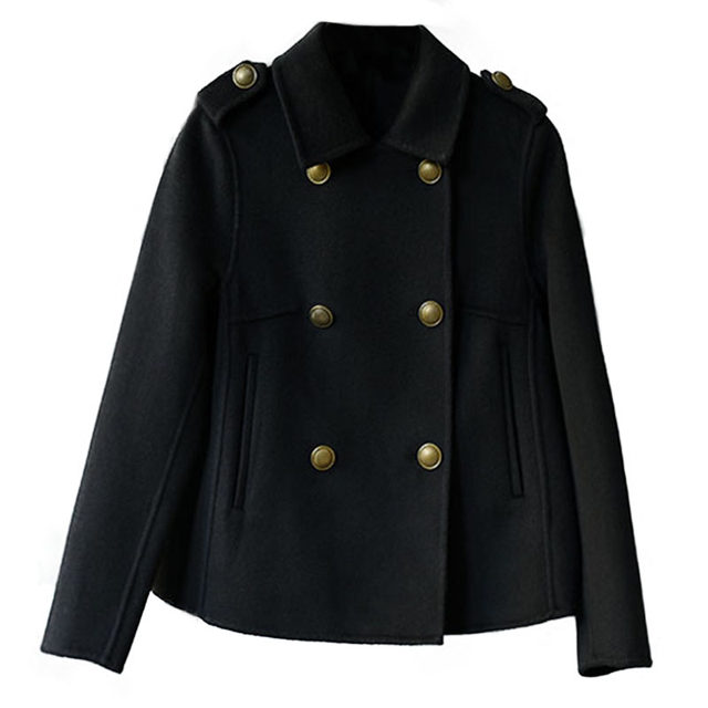 2023 new autumn and winter small ladies short slim double-breasted epaulette double-sided woolen coat zero cashmere