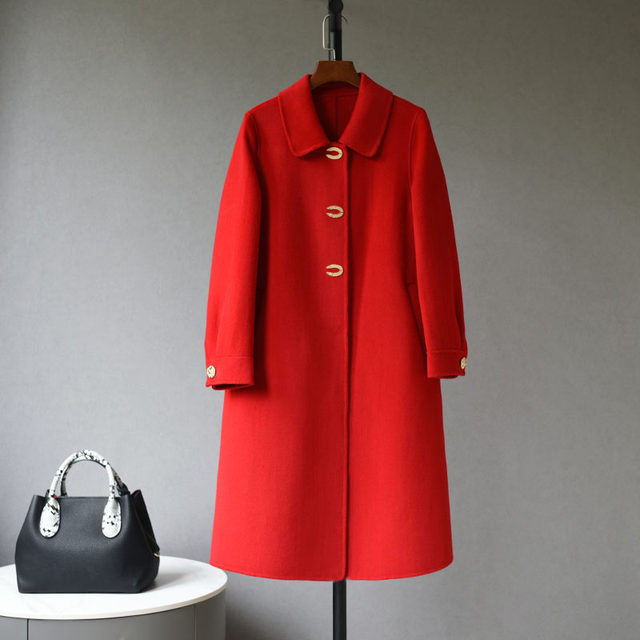 2023 new high-end wool double-sided woolen coat mid-length zero cashmere wedding toast woolen coat for women