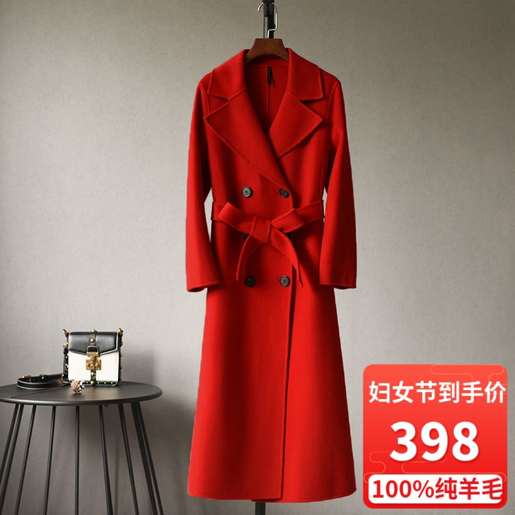 Autumn-winter break code clear warehouse French style belt wind clothes max with the same Hepburn Temperament Marriage Double-sided Fur Coats