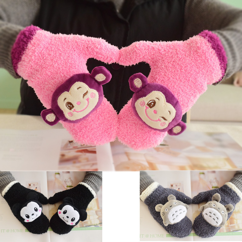Gloves men and women cute warm knitted wool five-finger parent-child thickened gloves Boy girl toddler plush gloves