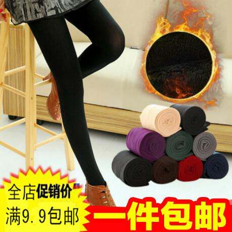 W0524 autumn and winter style with velvety hitch slim woman outside wearing black narrow tube tight fit pants large size and long pants fit 90% pants