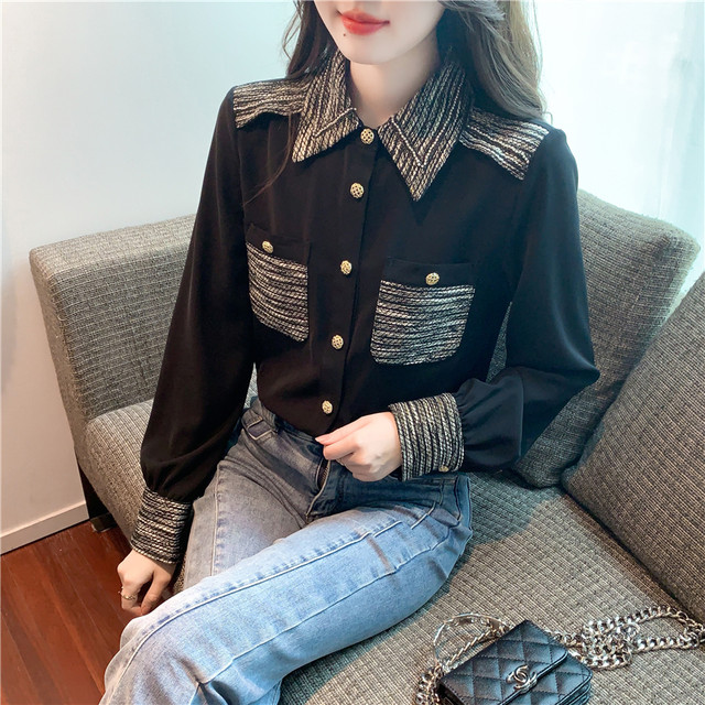 Early spring small fragrance shirt women's spring clothing 2023 new foreign style top design sense niche chic shirt