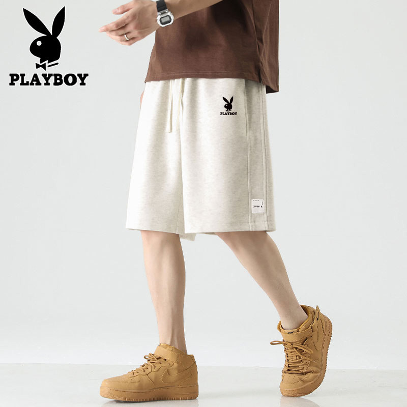 Мужские шорты Playboy, летние хлопковые тонкие брюки, свободные универсальные брюки средней длины, повседневные спортивные брюки с пятью точками, мужские