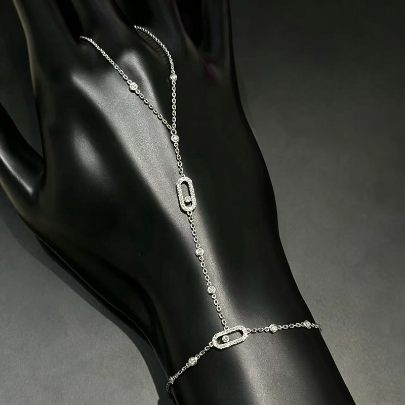 Sliding Diamond Arm Chain for Women, S925 Silver, Thick 18K Gold Plated, Full Diamond Bracelet, Fashionable, Exquisite, Light Luxury Jewelry Gift