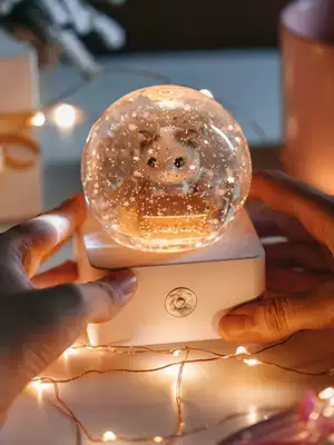 Christmas luminous anti-fall automatic snow crystal ball music box decoration Music box male and female students children's Birthday gift