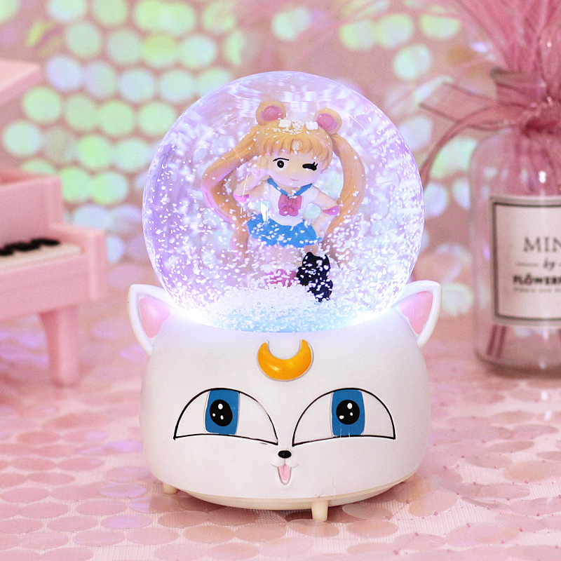 Beauty Girl Water Crystal Ball Music Box Eight-soundbox Swivel Fluff Snowflake Water Ball Send Bestie Girl Gift Swing A Gift