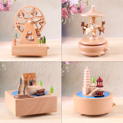Music Box Woody Carousel Eight-soundbox Skyscraper CREATIVE GIRLS AND CHILDREN HAPPY BIRTHDAY GIFT TOYS