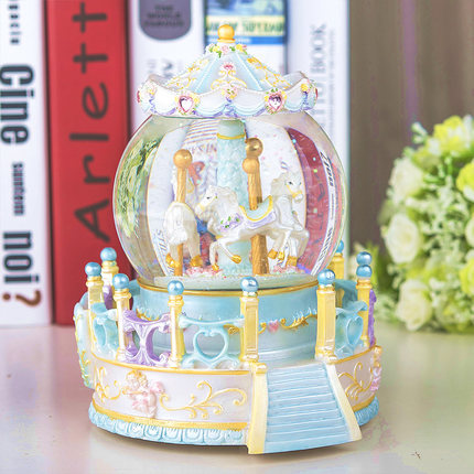 Music Box Custom Swivel Trojan Water Crystal Ball Sky City Octaonic Box Girl Children Happy Birthday