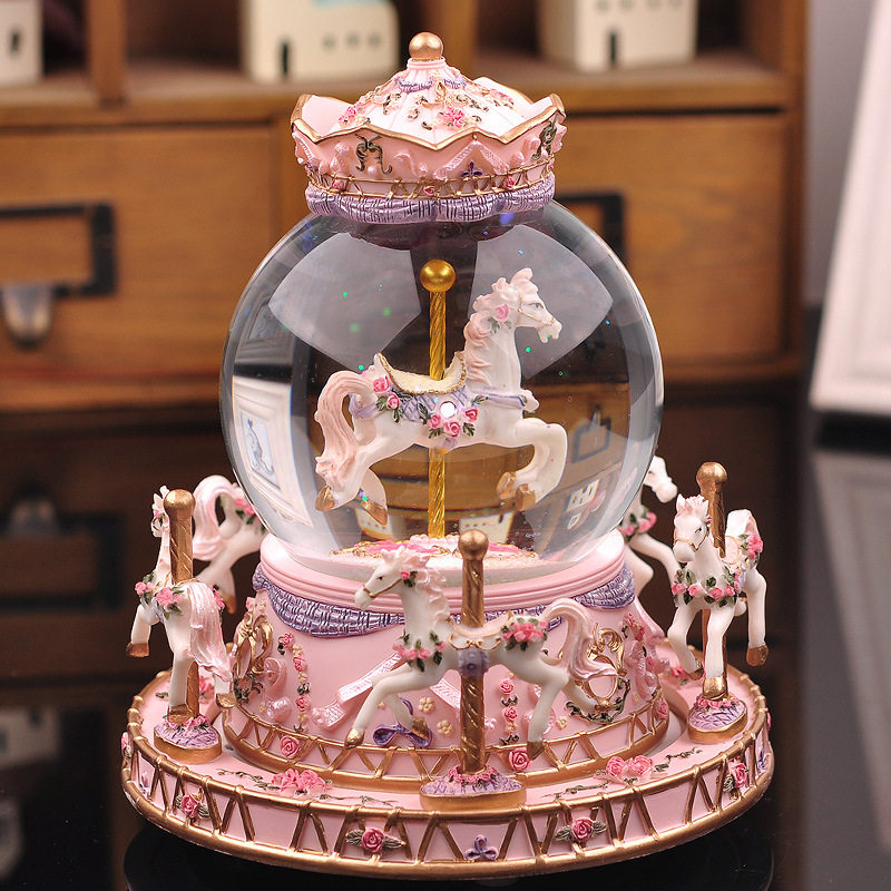Merry-go-round crystal ball automatic snow music box Music box to send girls children's best friend girl birthday gift