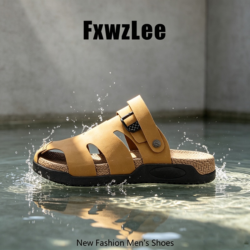 [Classic Old Money Style] Fxwzlee2026 Summer Retro Woven Sole Closed-Toe Slippers Men's Driving Sandals