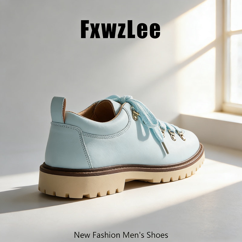 【Cool Ice Blue】Fxwzlee2026 Spring Unique Derby Shoes for Men, High-Visibility Leather Shoes