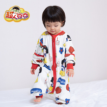Superman Bean Baby Split Sleeping Bag Two-way Zipper Thin Cotton Pajamas Milk Tea Male Baby Anti-kicking