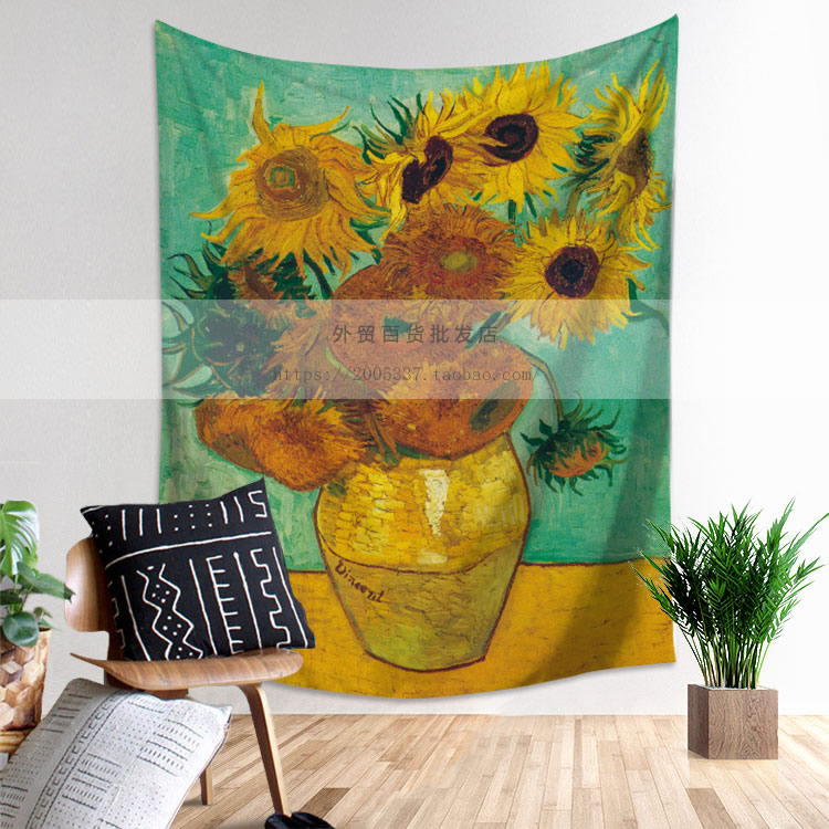 bức tranh Van Gogh treo vải vàng hướng dương trang trí thảm phòng ngủ panel tường rèm tấm thảm nền vải nền 131 - Tapestry thảm tường