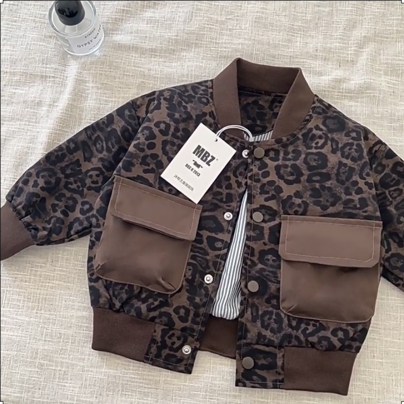 Children's Jacket Spring 2026 New Boys' Leopard Print Baseball Jacket Stylish Spring Outfit Cool and Handsome Jacket for Little Boys