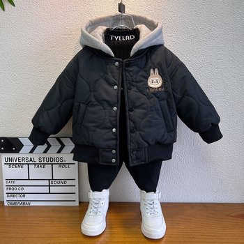 Boys' quilted jackets, autumn and winter thickened baby cotton coats, handsome boys' hooded baseball jackets, children's cotton coats