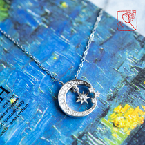 {Star Moon night}925 Sterling silver Japanese light luxury moon star necklace