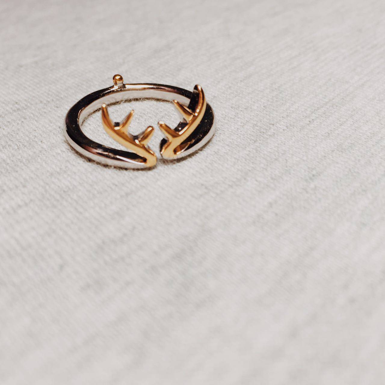 {A deer in a deer} antlers ring 925 silver ring