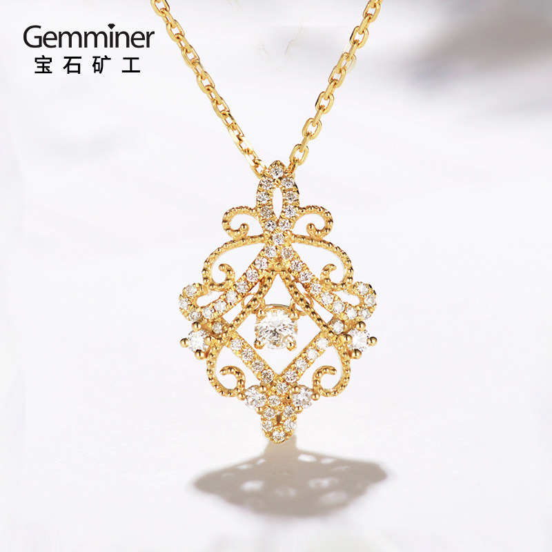 Gem Miner Smart Series 18k Gold Chinese Knot Dancing Diamond Pendant Exquisite and Temperament